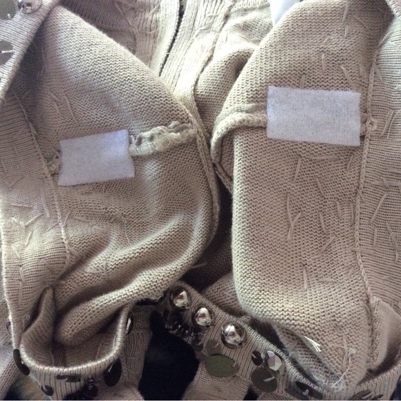 Linea Louis Dell Olio Knit Dress Gold Beaded Neck Short Sleeves - Picture 10 of 11